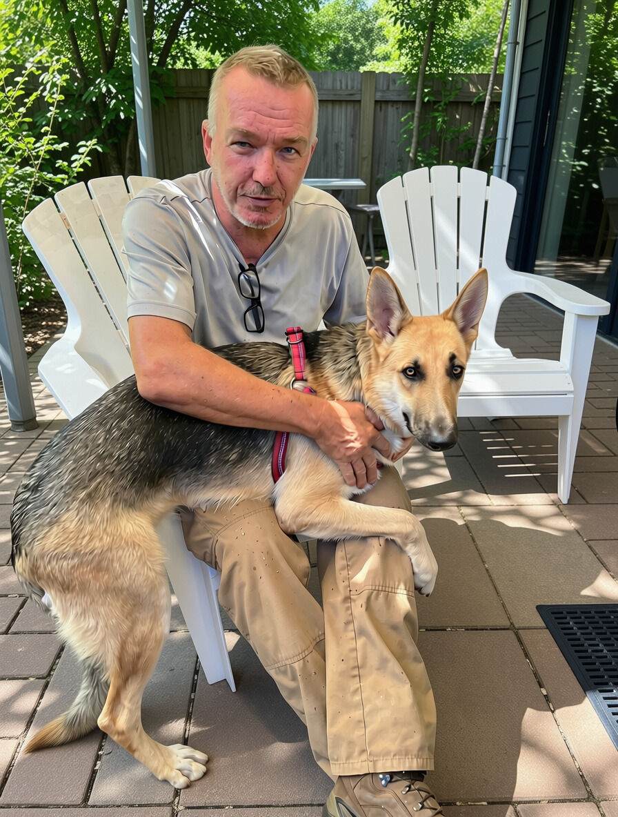 Stephan Scholz with his German shepherd, Frida