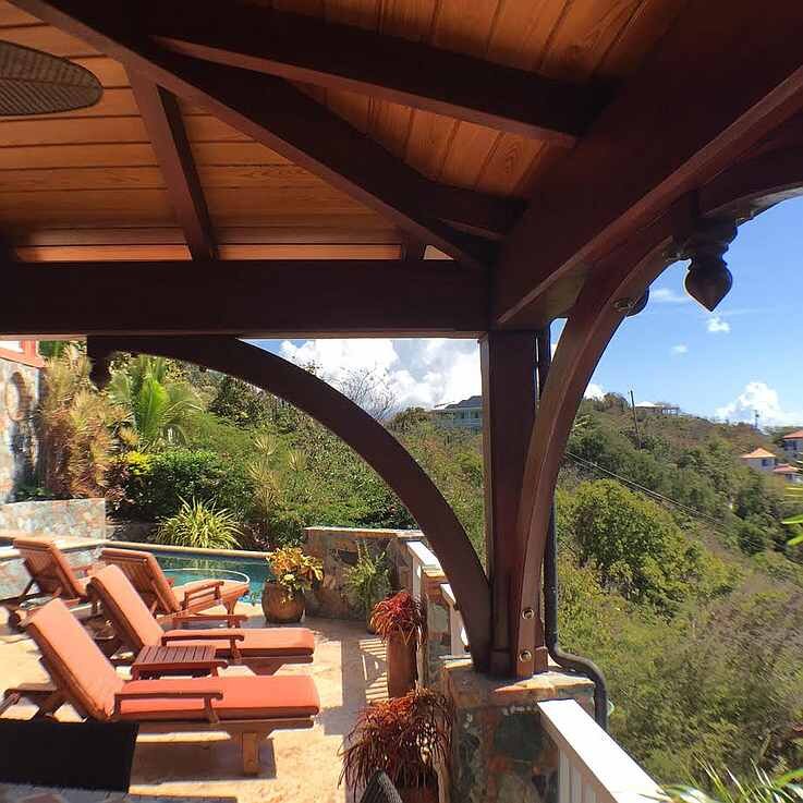Timber-frame pavilion by Stephan Scholz overlooking the hills of St. John